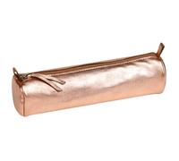 Clairefontaine 8687C - Trousse Scolaire Ronde Cuivrée Effet Irisé Ø5,5x22 cm en Véritable Cuir d'Agneau