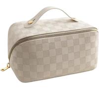 Trousse Cosmétique Rectangulaire Motif Damier Poignée Pratique Fermeture Éclair Doré Rangement Maquillage Capacité Optimale