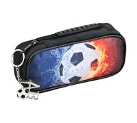 Trousse Crayon Grande Capacité avec Compartiments, Pencil Case à Motif Football, Accompagnée d'une Breloque Football pour Garçons, Filles, Étudiants, Adultes, École, Bureau (21 x 10 x 7 cm, Noir)