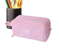 Trousse Crayons Velours Côtelé Couleur Unie Avec Fermeture Éclair, Trousse Crayons Grande Capacité À Large Ouverture Avec Compartiment, De Maquillage Esthétique Portable Pour Garçons Et Filles