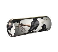 Trousse cylindrique élégante avec imprimé corbeau noir et oiseaux sur une branche, doré, One Size, Organiseur de sac