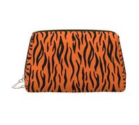 Trousse de beauté imprimée à rayures tigrées oranges, grand support de maquillage avec éponge de protection intégrée pour la maison et les voyages, doré, One Size