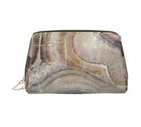 Trousse de beauté imprimée bleu pâle en pierre d'onyx, grand support de maquillage avec protection éponge intégrée pour la maison et les voyages, doré, One Size