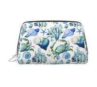 Trousse de beauté imprimée conque de crabe, grand support de maquillage avec protection en éponge intégrée pour la maison et les voyages, Argenté., One Size