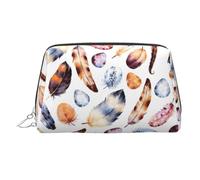 Trousse de beauté imprimée de plumes de paon colorées, grand support de maquillage avec protection en éponge intégrée pour la maison et les voyages, Argenté., One Size