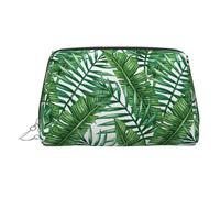 Trousse de beauté imprimée feuille de bananier verte, grand support de maquillage avec protection éponge intégrée pour la maison et les voyages, Argenté., One Size