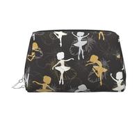 Trousse de beauté imprimée plumes dansantes, grand support de maquillage avec protection en éponge intégrée pour la maison et les voyages, Argenté., One Size