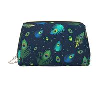 Trousse de beauté imprimée plumes de paon, grand support de maquillage avec protection en éponge intégrée pour la maison et les voyages, doré, One Size
