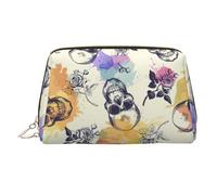 Trousse de beauté imprimée tête de mort et fleur, grand support de maquillage avec protection en éponge intégrée pour la maison et les voyages, doré, One Size