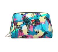 Trousse de beauté imprimée zèbre coloré, grand support de maquillage avec éponge de protection intégrée pour la maison et les voyages, doré, One Size