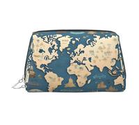 Trousse de beauté portable imprimée carte du monde, pochette de voyage compacte avec fentes intérieures organisées pour un usage quotidien, Argenté., One Size