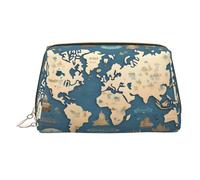 Trousse de beauté portable imprimée carte du monde, pochette de voyage compacte avec fentes intérieures organisées pour un usage quotidien, doré, One Size