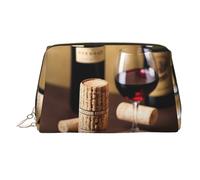 Trousse de beauté portable imprimée en liège de vin, pochette de voyage compacte avec fentes intérieures organisées pour un usage quotidien, doré, One Size