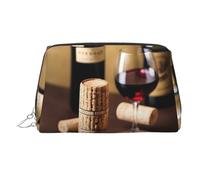 Trousse de beauté portable imprimée en liège de vin, pochette de voyage compacte avec fentes intérieures organisées pour un usage quotidien, Argenté., One Size