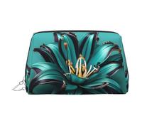 Trousse de beauté portable imprimée lys bleu sarcelle, pochette de voyage compacte avec fentes intérieures organisées pour un usage quotidien, Argenté., One Size