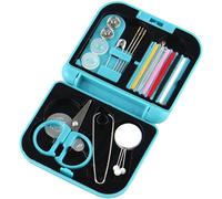 Trousse de Couture Bleue, 7x6,5x1,5cm assortiment d'aiguilles , épingles de sûreté, boutons, passe-fil, ruban-mètre de mesure