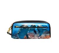 Trousse De Crayon Trois Dauphins sous-Marins Étui À Crayons Pratique Papeterie Organisateur Portable Trousse pour Étudiants Adolescent Collège