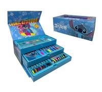 Trousse de dessin et peinture Disney Lilo & Stitch pour enfants - Set de 52 pièces comprenant des couleurs et fournitures de bureau - Boîte à tiroirs