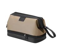 Trousse de douche élégante et fonctionnelle en nylon avec bandes élastiques pour un placement sécurisé des articles pendant les voyages, kaki