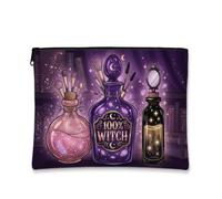 Trousse de maquillage 100 % sorcière avec citation fantaisie 17,8 x 22,9 cm | Thème apothicaire magique, pochette de maquillage zippée, lune céleste et étoiles, rangement de pinceaux de maquillage