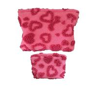 Trousse de Maquillage - 2 Pièces Mignon Peluche Cœur Motif Petit Sac de Maquillage Pour,Sac de Rangement à Fermeture Éclair Imperméable pour Femmes Soins du Visage Travail École Gym Université