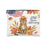 Trousse de maquillage 250 ans avec motif chats du Bengale - Feuilles d'érable d'automne - Pochette de voyage pour femme - Petite pochette portable en toile à fermeture éclair - Trousse de toilette