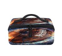 Trousse de maquillage 3D Amérique avec ballon de football - Portable et étanche - Trousse de toilette plate ouverte - Pour homme et femme