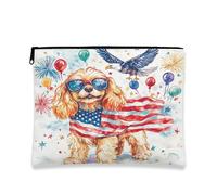 Trousse de maquillage 4 juillet avec motif chien cocker, 17,8 x 22,9 cm pour sac à main de voyage, pochette cosmétique pour femme, pochette de toilette patriotique portable en toile avec fermeture