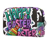 Trousse de maquillage à carreaux avec impression de police Happy Easter - Trousse de maquillage douce et portable pour voyage et rangement à la maison, multicolore 4, 18.5x7.5x13cm/7.3x3x5.1in, Art