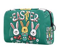 Trousse de maquillage à carreaux avec impression de police Happy Easter - Trousse de maquillage douce et portable pour voyage et rangement à la maison, multicolore 7, 18.5x7.5x13cm/7.3x3x5.1in, Art