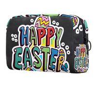Trousse de maquillage à carreaux avec impression de police Happy Easter - Trousse de maquillage douce et portable pour voyage et rangement à la maison, multicolore 6, 18.5x7.5x13cm/7.3x3x5.1in, Art