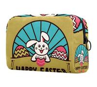 Trousse de maquillage à carreaux avec impression de police Happy Easter - Trousse de maquillage douce et portable pour voyage et rangement à la maison, Multicolore 1, 18.5x7.5x13cm/7.3x3x5.1in, Art