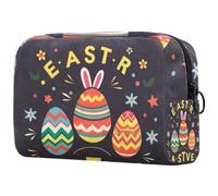 Trousse de maquillage à carreaux avec impression de police Happy Easter - Trousse de maquillage douce et portable pour voyage et rangement à la maison, Multi 10., 18.5x7.5x13cm/7.3x3x5.1in, Art Déco