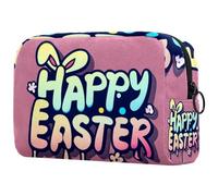 Trousse de maquillage à carreaux avec impression de police Happy Easter - Trousse de maquillage douce et portable pour voyage et rangement à la maison, Multi 9., 18.5x7.5x13cm/7.3x3x5.1in, Art Déco