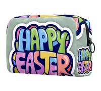 Trousse de maquillage à carreaux avec impression de police Happy Easter - Trousse de maquillage douce et portable pour voyage et rangement à la maison, Multi 8., 18.5x7.5x13cm/7.3x3x5.1in, Art Déco
