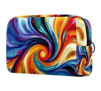 Trousse de maquillage à carreaux avec motif tourbillon coloré abstrait - Trousse de maquillage douce et portable pour voyage et rangement à la maison, multicolore, 18.5x7.5x13cm/7.3x3x5.1in, Art Déco