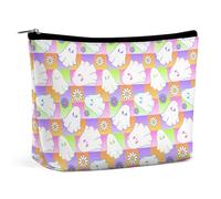 Trousse de Maquillage à Carreaux colorés en PU, Motif Marguerite fantôme d'halloween, Pochette de Rangement de Voyage imperméable avec Fermeture éclair, pour Femmes, 17,3 x 15 cm