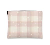 Trousse de maquillage à carreaux, pêche scintillante, pochette de voyage vintage pour femme, petite trousse de toilette portable en toile avec fermeture éclair, trousse de toilette pour festival