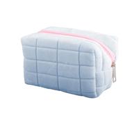 Trousse de maquillage à carreaux, trousse de toilette de voyage portable en velours, grande capacité, trousse de toilette matelassée, organiseur pour femmes et filles