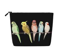 Trousse de maquillage à fermeture éclair avec motif perroquets colorés sur un arbre - Grande capacité - Faux chanvre - Pochette de voyage pour usage quotidien - Organisateur pour femme