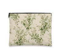 Trousse de maquillage à feuilles vertes botaniques vintage pour femme, petite pochette portable en toile à fermeture éclair, trousse de toilette inspirée de la nature, vert, 7x9 Inch