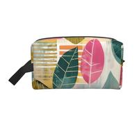 Trousse de Maquillage à Feuilles Vintage pour Femme, Trousse de Maquillage à Rayures, Trousse de Toilette Portable, Accessoires de Voyage, Cadeau