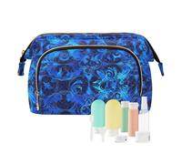 Trousse de maquillage à fleurs vintage bleu foncé avec fermeture éclair pour femme - Porte-monnaie pour cartes - Organisateurs d'argent