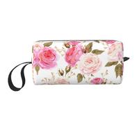 Trousse de maquillage à imprimé floral rose rose, trousse de maquillage durable, trousse de voyage, cadeau essentiel pour homme et femme, blanc, Taille unique
