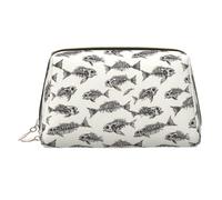 Trousse de maquillage à imprimé squelette de poisson fossile, trousse de toilette de voyage pour femme, grande capacité, trousse de maquillage en cuir, trousse de maquillage, jolie pochette de