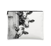 Trousse de maquillage à imprimé vache noire et blanche, jolie pochette de voyage pour femme, organiseur portable à fermeture éclair, trousse de toilette de style ferme, cadeau pour festivals, noir