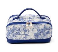 Trousse de Maquillage à Main avec Grande capacité, Petit Rangement Floral, Portable, Tissu en Coton matelassé, Mignon flo (Bleu)