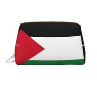 Trousse de maquillage à main en cuir avec fermeture éclair Motif drapeau de la Palestine Grande ouverture, blanc, Taille unique