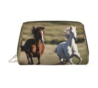 Trousse de maquillage à main imprimée chevaux en cours d'exécution, organisateur spacieux conçu pour les pinceaux et les articles de toilette, doré, One Size