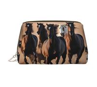 Trousse de maquillage à main imprimée chevaux en cours d'exécution, organisateur spacieux conçu pour les pinceaux et les articles de toilette, doré, One Size